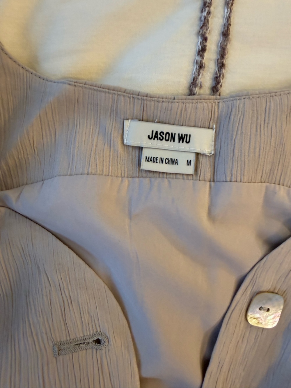 Jason Wu Soft Mauve Button Crop Top & Wide-Leg Pants Set - Picture 3 of 5